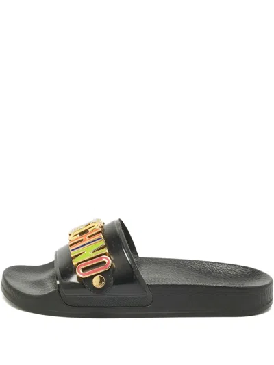 Pre-owned Moschino Logo-detail Slides In Black