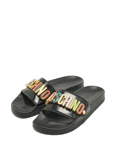 Pre-owned Moschino Logo-detail Slides In Black