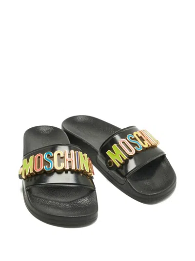 Pre-owned Moschino Logo-detail Slides In Black