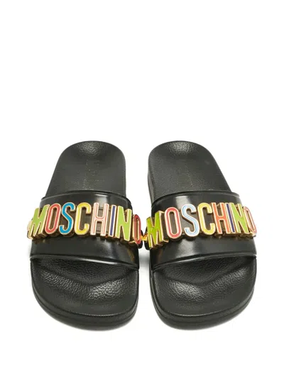 Pre-owned Moschino Logo-detail Slides In Black