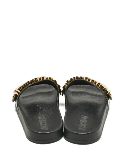 Pre-owned Moschino Logo-detail Slides In Black