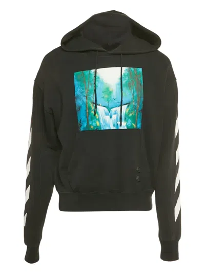 Pre-owned Off-white Waterfall-print Stripe Hoodie In Black