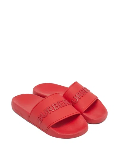 Pre-owned Burberry Embossed Slides In Red
