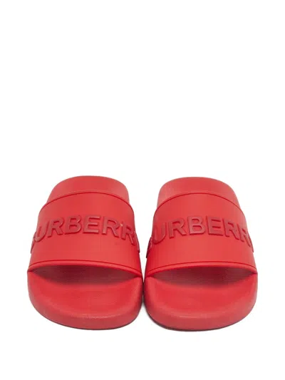 Pre-owned Burberry Embossed Slides In Red