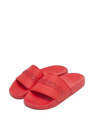 Pre-owned Burberry Embossed Slides In Red