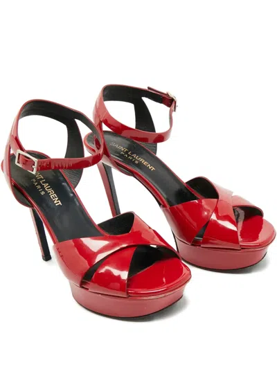 Pre-owned Saint Laurent Platform Ankle-strap Sandals In Red