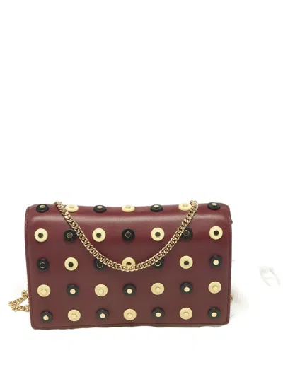 Pre-owned Diane Von Furstenberg Studded Soiree Leather Clutch In Red