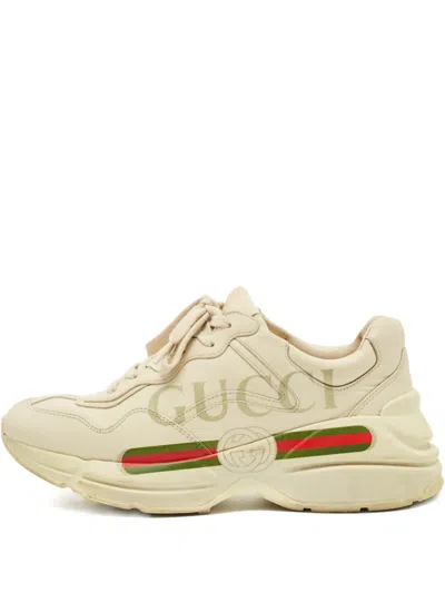 Pre-owned Gucci Rhyton Leather Sneakers In Neutral