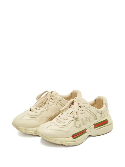 Pre-owned Gucci Rhyton Leather Sneakers In Neutral
