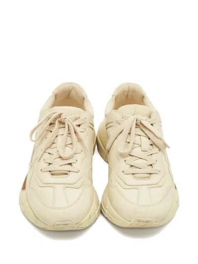 Pre-owned Gucci Rhyton Leather Sneakers In Neutral