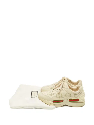 Pre-owned Gucci Rhyton Leather Sneakers In Neutral