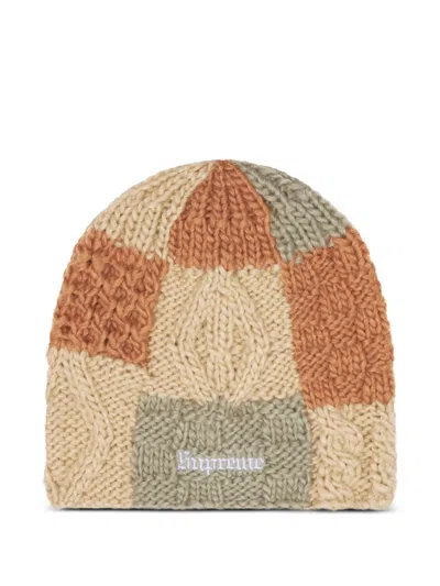 Supreme Block Knit Beanie In Brown