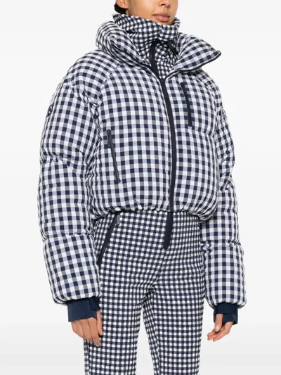 Cordova Womens Indigo Gingham Cortina Vichy Shell Puffer Jacket In White