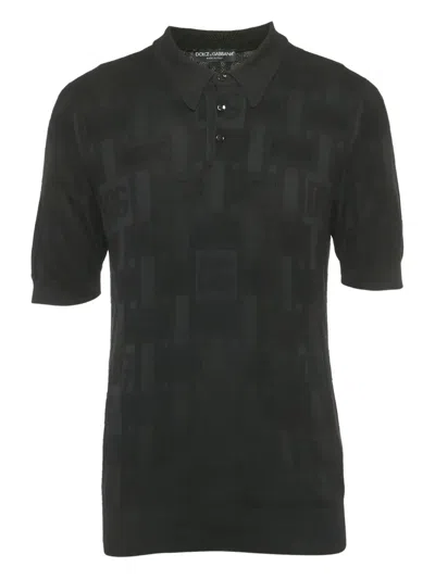 Pre-owned Dolce & Gabbana Patterned Silk Polo Shirt In Black