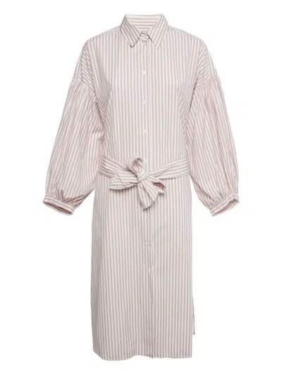 Pre-owned Weekend Max Mara Striped Puff-sleeve Midi Shirt Dress In White