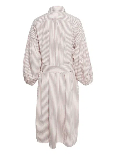 Pre-owned Weekend Max Mara Striped Puff-sleeve Midi Shirt Dress In White