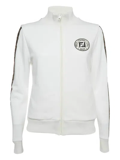 Pre-owned Fendi Ff-print Zip-up Jacket In White