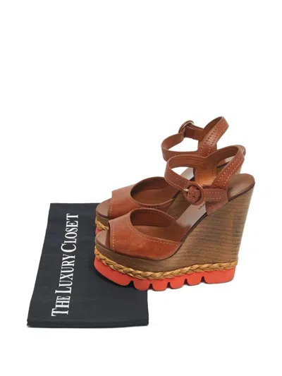 Pre-owned Dolce & Gabbana Platform Wedge Sandals In Brown