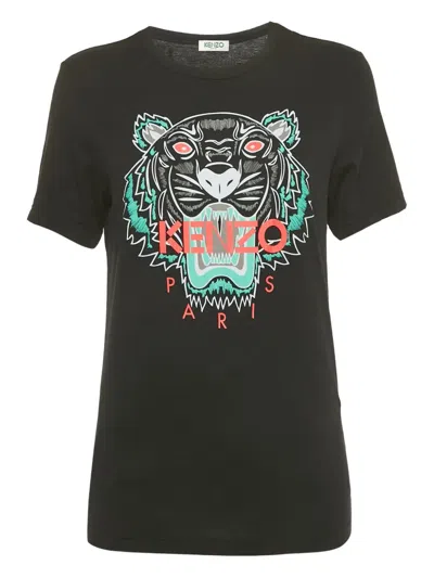 Pre-owned Kenzo Tiger-print Crew-neck T-shirt In Black