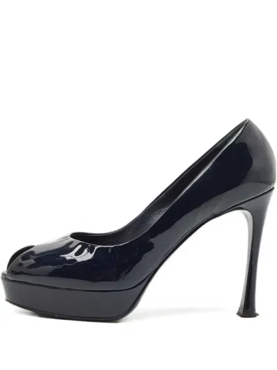 Pre-owned Saint Laurent Peep-toe Platform Pumps In Blue