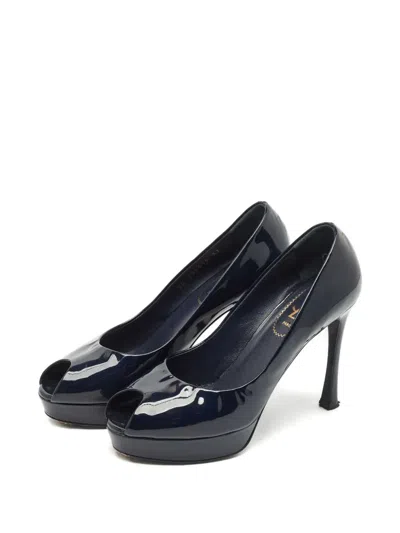 Pre-owned Saint Laurent Peep-toe Platform Pumps In Blue