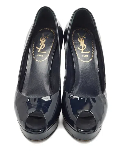 Pre-owned Saint Laurent Peep-toe Platform Pumps In Blue