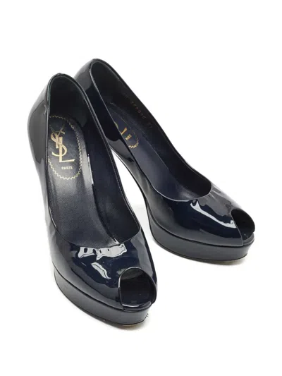 Pre-owned Saint Laurent Peep-toe Platform Pumps In Blue