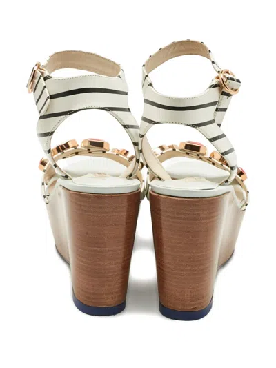 Pre-owned Sophia Webster Suki Gem Striped Wedge Sandals In White