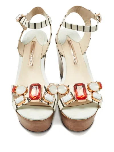 Pre-owned Sophia Webster Suki Gem Striped Wedge Sandals In White