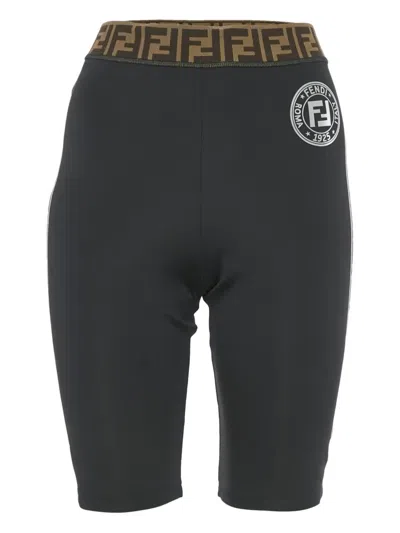 Pre-owned Fendi Logo-print Cycling Trousers In Black