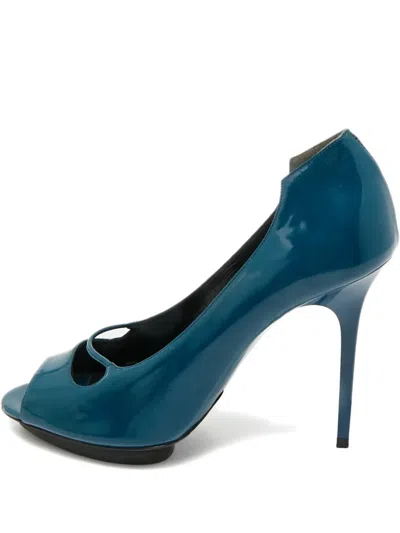 Pre-owned Balenciaga Leather Peep-toe Pumps In Blue
