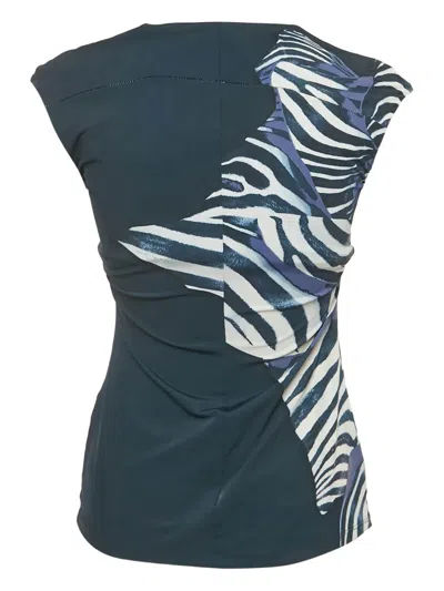 Pre-owned Roberto Cavalli Jersey Zebra Print Top In Blue