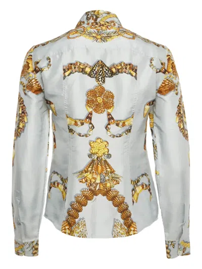 Pre-owned Gucci Silk Printed Shirt In Blue
