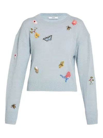 Erdem Embellished Crew Neck Sweater In Blue