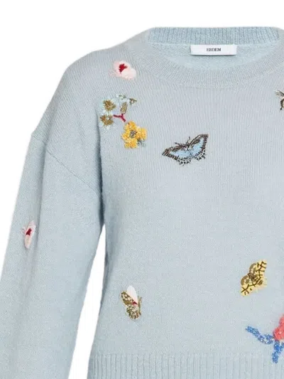 Erdem Embellished Crew Neck Sweater In Blue