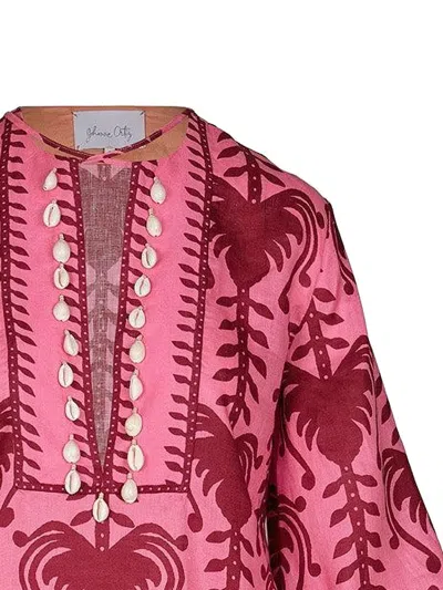 Johanna Ortiz Shell-embellished Printed Tunic Dress In Pink