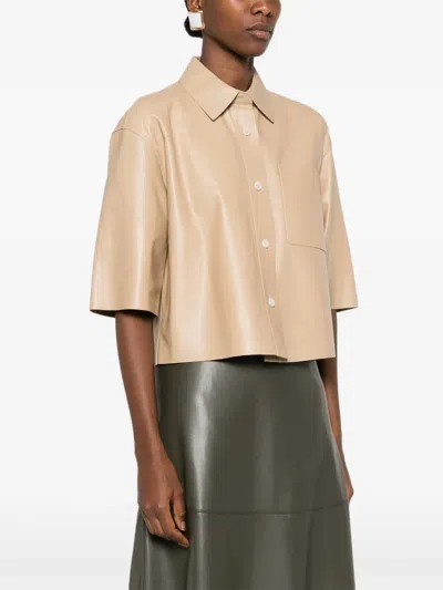 Max Mara Arcella Cropped Leather Jacket In Neutral