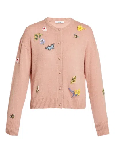 Erdem Embellished Crew Neck Cardigan In Pink