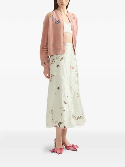 Erdem Embellished Crew Neck Cardigan In Pink