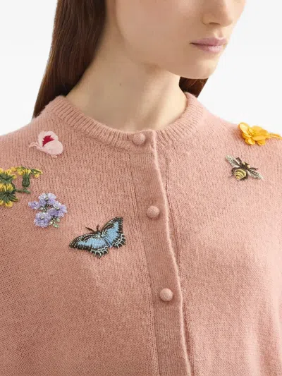 Erdem Embellished Crew Neck Cardigan In Pink