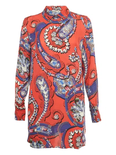 Pre-owned Mary Katrantzou Silk Graphic-print Mini Dress In Red