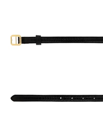Lie Studio Georgia Slim Croc Belt In Black