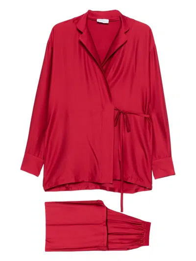 Silkylicious Tie-detail Kimono Set In Red