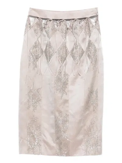 Botsi Lumiere Diamond-lace Midi Skirt In Neutral