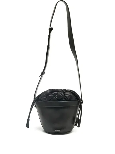 Pre-owned Moncler Vintage Leather Bucket Bag In Black