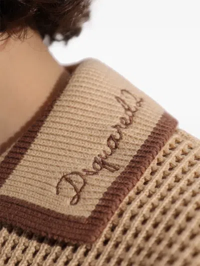 Dsquared2 Open Knit Embroidered T-shirt In Gold