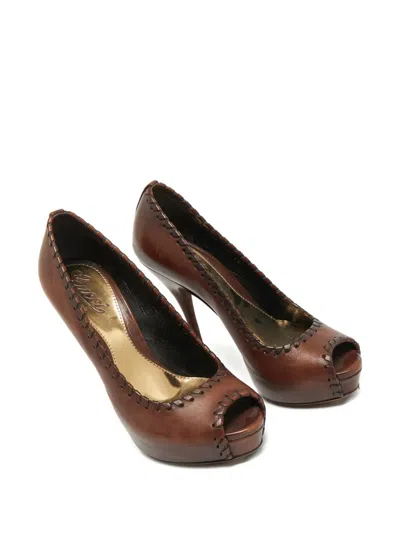 Pre-owned Gucci Peep-toe Platform Pumps In Brown