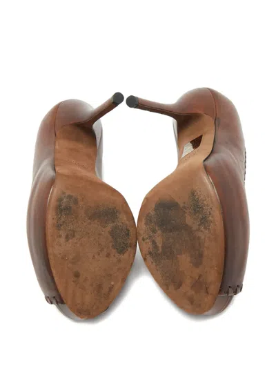 Pre-owned Gucci Peep-toe Platform Pumps In Brown