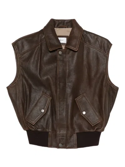 Haikure Leather Gilet In Brown