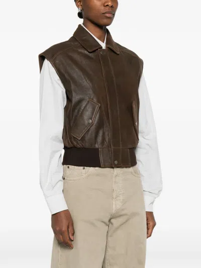Haikure Leather Gilet In Brown
